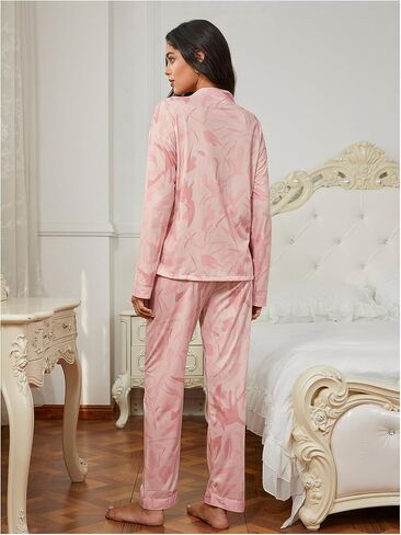 SHENHE Women's 2 Piece Pajama Set Button Up V Neck Long Sleeve Top and Pants Sleepwear Lounge Set in Kuwait