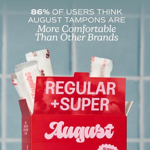August Regular & Super Tampons - 16-Pack (8 + 8) 100% Organic Cotton Tampons for Women, Non-Toxic, Fragrance-Free, and Hypoallergenic with Long Applicators in Saudi Arabia