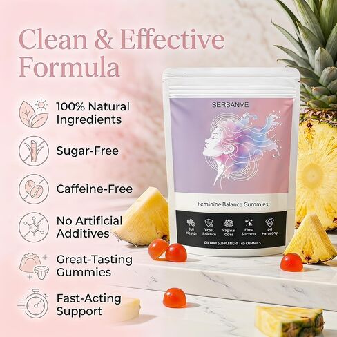 Feminine Balance Gummies for Women | Premium Feminine Balance Gummies, Hawaiian Pineapple for pH Balance, Healthy Odor & Immune Support | Daily Feminine Gummies for Vaginal & Gut Health, 60 Count in Saudi Arabia