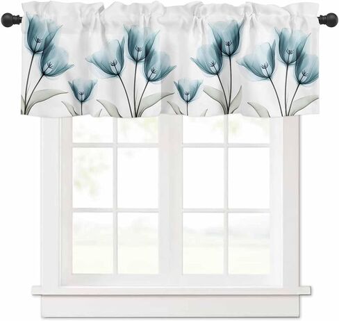 T&H XHome X-ray Tulip Valances for Windows Teal Flower Spring Plant Summer Window Treatment Valances Rod Pocket Curtain Valance for Kitchen, Bathroom, Living Room, Bedroom 54" x 18" in Kuwait
