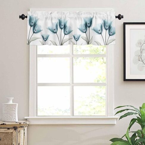 T&H XHome X-ray Tulip Valances for Windows Teal Flower Spring Plant Summer Window Treatment Valances Rod Pocket Curtain Valance for Kitchen, Bathroom, Living Room, Bedroom 54" x 18" in Kuwait