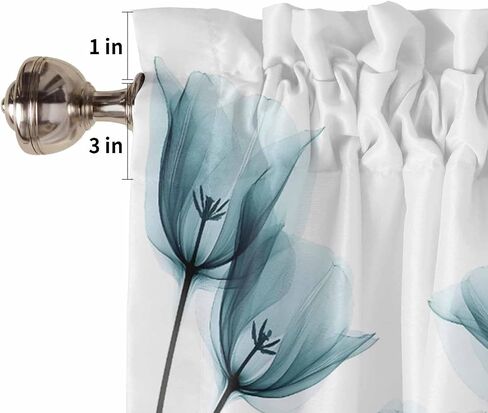 T&H XHome X-ray Tulip Valances for Windows Teal Flower Spring Plant Summer Window Treatment Valances Rod Pocket Curtain Valance for Kitchen, Bathroom, Living Room, Bedroom 54" x 18" in Kuwait