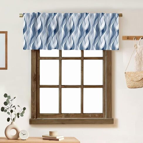 Light Blue Valance Curtain Modern Abstract Blue and Grey Striped Rod Pocket Valance Window Treatments Short Curtains for Kitchen Bathroom Farmhouse Bedroom Living Room Decor 54x18inch in Kuwait