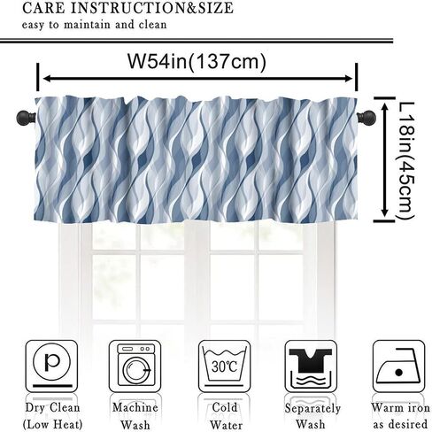 Light Blue Valance Curtain Modern Abstract Blue and Grey Striped Rod Pocket Valance Window Treatments Short Curtains for Kitchen Bathroom Farmhouse Bedroom Living Room Decor 54x18inch in Kuwait