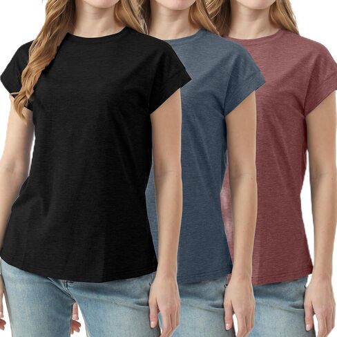3 Pack Basic Short Sleeve T Shirts for Women-Plain Crew Neck Tops Loose Fit Casual Summer Outfit 2026 in Kuwait