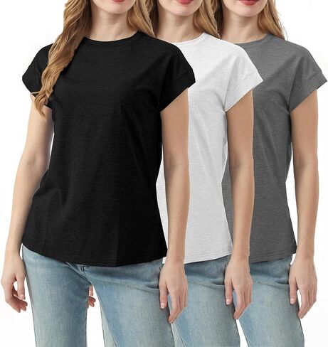 3 Pack Basic Short Sleeve T Shirts for Women-Plain Crew Neck Tops Loose Fit Casual Summer Outfit 2026 in Kuwait