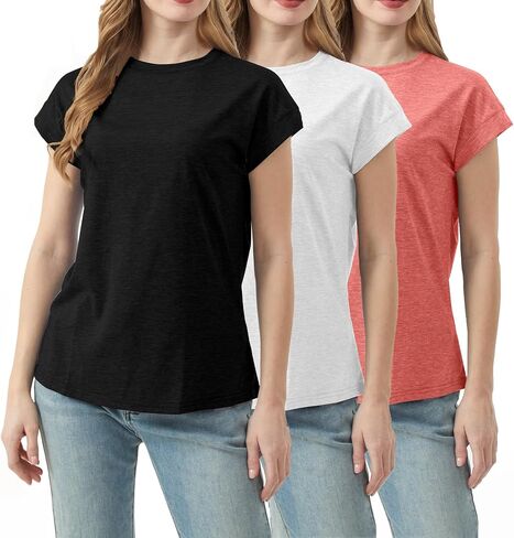 3 Pack Basic Short Sleeve T Shirts for Women-Plain Crew Neck Tops Loose Fit Casual Summer Outfit 2026 in Kuwait