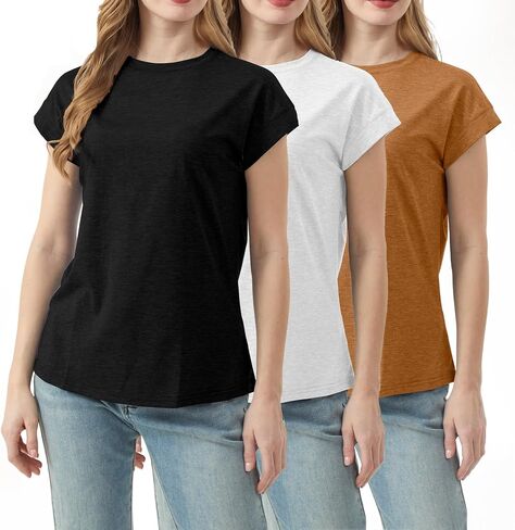 3 Pack Basic Short Sleeve T Shirts for Women-Plain Crew Neck Tops Loose Fit Casual Summer Outfit 2026 in Kuwait