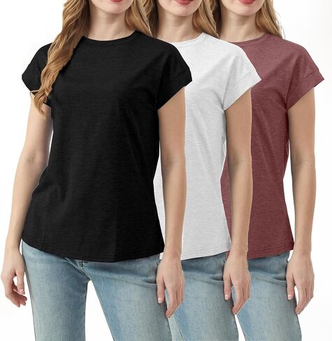 3 Pack Basic Short Sleeve T Shirts for Women-Plain Crew Neck Tops Loose Fit Casual Summer Outfit 2026 in Kuwait