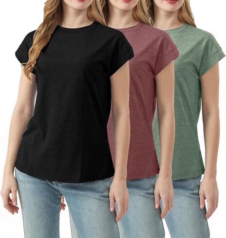 3 Pack Basic Short Sleeve T Shirts for Women-Plain Crew Neck Tops Loose Fit Casual Summer Outfit 2026 in Kuwait