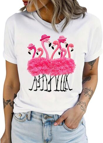 SOLY HUX Women's Graphic T-Shirts Short Sleeve Flamingo Shirt Casual Crew Neck Tees in Saudi Arabia
