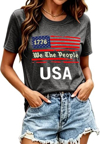 American Flag 4th of July Graphic T-Shirt Women Patriotic Tee for Independence Day Star and Stripe Short Sleeve Blouse in Kuwait
