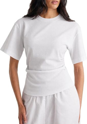 Women Pleated Waist Tee - Cinched Waist Slimming T Shirt Flattering Business Casual Tops, Tummy Hiding Work Blouse in Kuwait