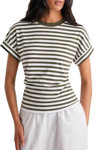 Women Pleated Waist Tee - Cinched Waist Slimming T Shirt Flattering Business Casual Tops, Tummy Hiding Work Blouse in Kuwait
