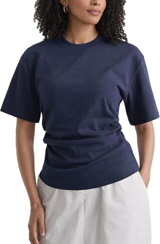 Women Pleated Waist Tee - Cinched Waist Slimming T Shirt Flattering Business Casual Tops, Tummy Hiding Work Blouse in Kuwait
