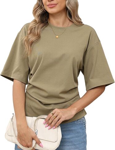 Women Pleated Waist Tee - Cinched Waist Slimming T Shirt Flattering Business Casual Tops, Tummy Hiding Work Blouse in Kuwait