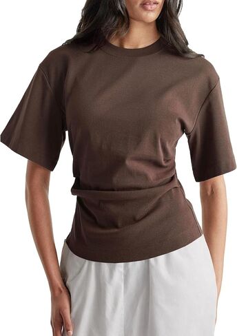 Women Pleated Waist Tee - Cinched Waist Slimming T Shirt Flattering Business Casual Tops, Tummy Hiding Work Blouse in Kuwait