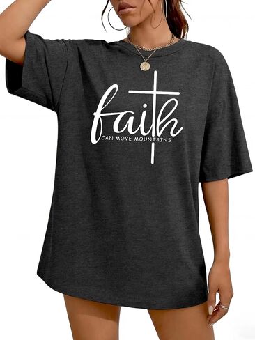 Christian Shirts for Women Oversized Faith Can Move Mountains Shirt Religious Jesus Faith Tshirt Bible Verse Graphics Tees in Saudi Arabia