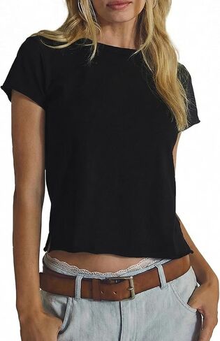Jenkoon Womens Soft Basic Short Sleeve T-Shirt Summer Crewneck Lightweight Tee Slim Fit Trendy Tops in Kuwait