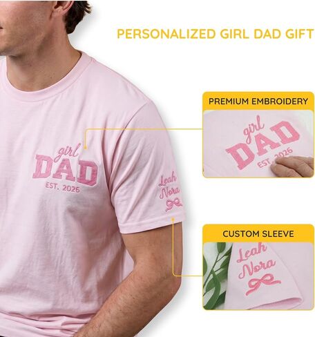 Custom Girl Dad Embroidered T-Shirt – Personalized Gift for Dad Fathers Day Birthday New Dad & First Time Dad in Saudi Arabia