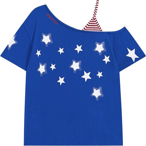 Aelfric Eden Star Graphic Off The Shoulder Tee Women's Oversized Graphic Tees Short Sleeve Summer Cute T Shirts Y2K Tops in Kuwait