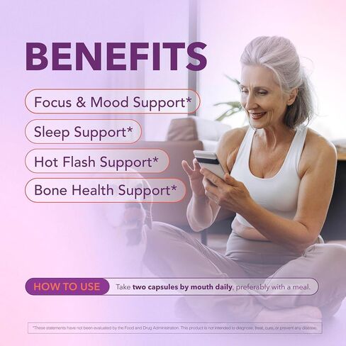 Menopause Supplements for Women, Hot Flash, Sleep, Mood & Focus Support, Hormone-Free with Maca, Ginseng, Chamomile & Saffron, Non-GMO, 60 Capsules, 30 Day Supply in Saudi Arabia