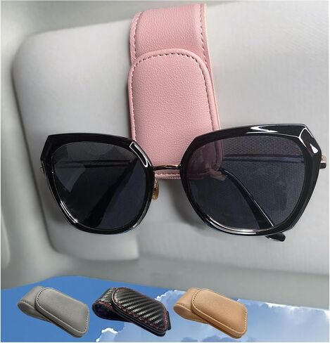 CHOSMOYI 2 Packs Sunglasses Holder for Car, Sunglass Clip for Car Visor, Magnetic Leather Car Eyeglass Holder and Ticket Card Clip, Suitable for Different Size Eyeglasses(Black in Kuwait