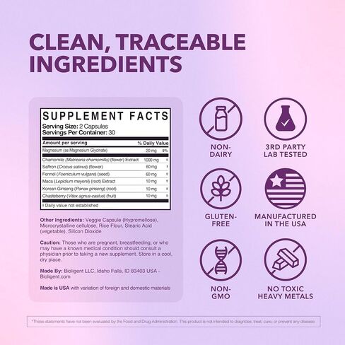 Menopause Supplements for Women, Hot Flash, Sleep, Mood & Focus Support, Hormone-Free with Maca, Ginseng, Chamomile & Saffron, Non-GMO, 60 Capsules, 30 Day Supply in Saudi Arabia