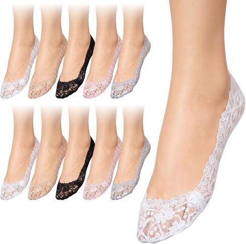 10 Pairs Lace No Show Socks,Low Cut Ultra Thin Lace Non Slip No Show Socks for Women Loafers Flats,Multicolor in Saudi Arabia