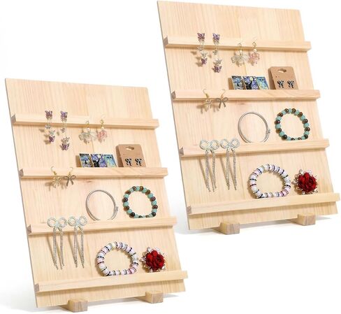 2-Pack 4-Tier Wooden Earring Display Stand, Rustic Earring Display Card Holder with Slots for Jewelry Storage, Craft Shows, and Retail Storefront in Saudi Arabia
