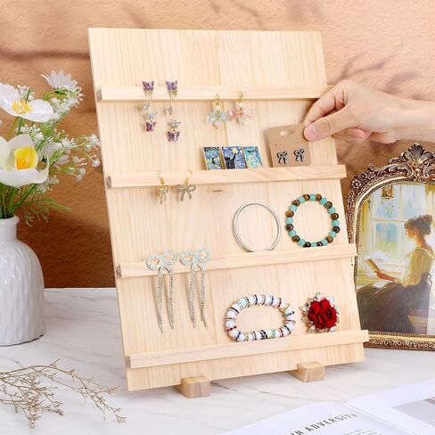 2-Pack 4-Tier Wooden Earring Display Stand, Rustic Earring Display Card Holder with Slots for Jewelry Storage, Craft Shows, and Retail Storefront in Saudi Arabia