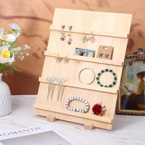 2-Pack 4-Tier Wooden Earring Display Stand, Rustic Earring Display Card Holder with Slots for Jewelry Storage, Craft Shows, and Retail Storefront in Saudi Arabia