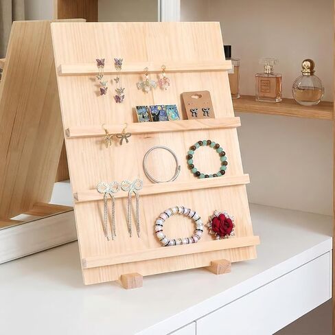 2-Pack 4-Tier Wooden Earring Display Stand, Rustic Earring Display Card Holder with Slots for Jewelry Storage, Craft Shows, and Retail Storefront in Saudi Arabia