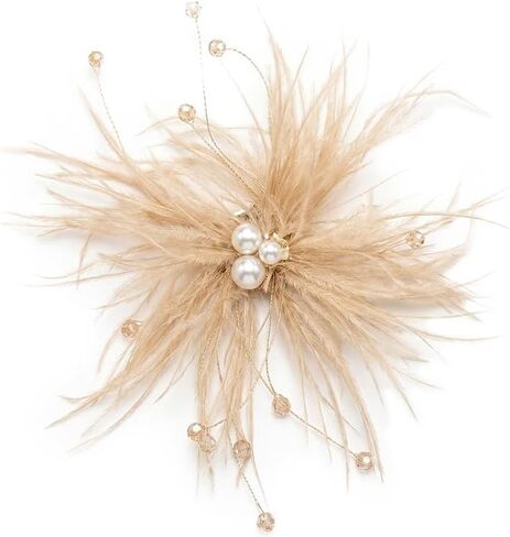 Elegant Feather Flower Pearl Cz Large Brooch Pin for Women Men Rhinestone Crystal Floral Lapel Pins Wedding Party Banquet Dress Suit Clothes Accessories Fashion Jewelry 180mm in Kuwait