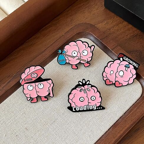4PCS Fun Brain-Shaped Metal Pins - Neuroscience Enthusiast Gift, Clothing & Bag Accessories with Cute Expressions (Loading, Bye, Growing, A Little) in Saudi Arabia