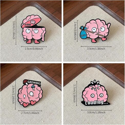 4PCS Fun Brain-Shaped Metal Pins - Neuroscience Enthusiast Gift, Clothing & Bag Accessories with Cute Expressions (Loading, Bye, Growing, A Little) in Saudi Arabia