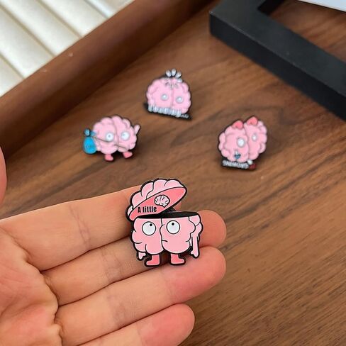 4PCS Fun Brain-Shaped Metal Pins - Neuroscience Enthusiast Gift, Clothing & Bag Accessories with Cute Expressions (Loading, Bye, Growing, A Little) in Saudi Arabia