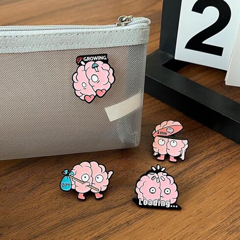 4PCS Fun Brain-Shaped Metal Pins - Neuroscience Enthusiast Gift, Clothing & Bag Accessories with Cute Expressions (Loading, Bye, Growing, A Little) in Saudi Arabia