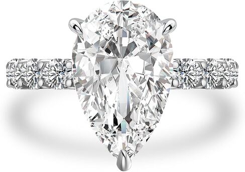 4 Carat Pear Cut Moissanite Engagement Ring for Women, D Color VVS1 Clarity Lab-Created, 925 Sterling Silver Ring with 3.2mm Half Eternity CZ Band in Saudi Arabia