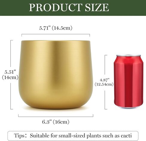 6.3'' Metal Gold Plant Pots Set of 2, Round Decorative Tabletop Planters with Drainage Hole & Waterproof Liner, Indoor Vase for Succulent, Snake Plant, Cactus & Small Houseplants in Saudi Arabia