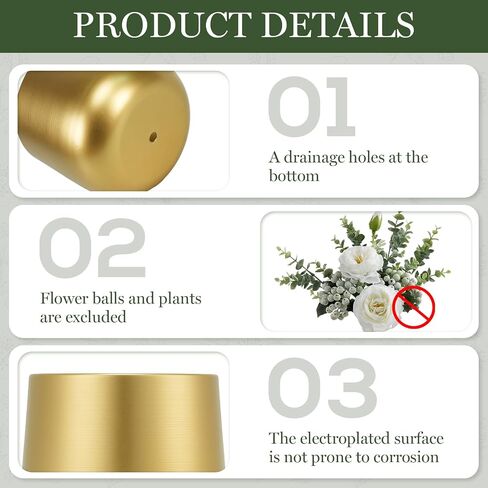 6.3'' Metal Gold Plant Pots Set of 2, Round Decorative Tabletop Planters with Drainage Hole & Waterproof Liner, Indoor Vase for Succulent, Snake Plant, Cactus & Small Houseplants in Saudi Arabia