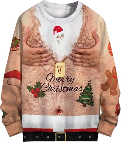 sanatty Unisex Topless Ugly Christmas Sweatshirt Novelty 3D Funny Design Sweater Shirt for Xmas in Saudi Arabia