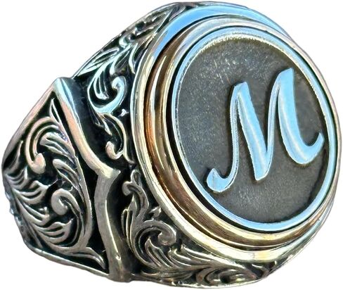 Men Silver Initial Letter Men Rings, Ottoman Style Ring, Signet Man Ring, Monogram Ring, 925k Silver, Christmas Gifts For Men in Saudi Arabia