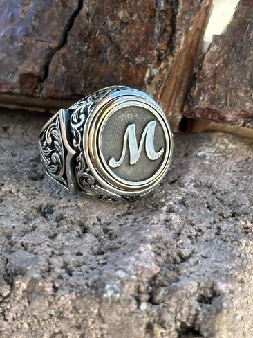 Men Silver Initial Letter Men Rings, Ottoman Style Ring, Signet Man Ring, Monogram Ring, 925k Silver, Christmas Gifts For Men in Saudi Arabia