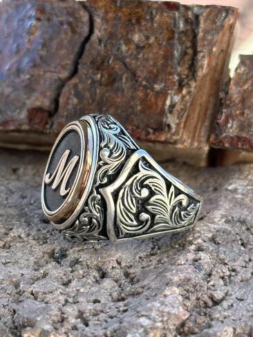 Men Silver Initial Letter Men Rings, Ottoman Style Ring, Signet Man Ring, Monogram Ring, 925k Silver, Christmas Gifts For Men in Saudi Arabia