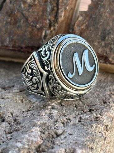 Men Silver Initial Letter Men Rings, Ottoman Style Ring, Signet Man Ring, Monogram Ring, 925k Silver, Christmas Gifts For Men in Saudi Arabia