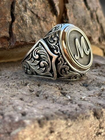 Men Silver Initial Letter Men Rings, Ottoman Style Ring, Signet Man Ring, Monogram Ring, 925k Silver, Christmas Gifts For Men in Saudi Arabia
