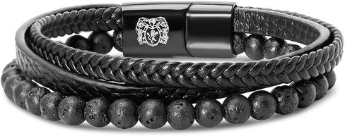 Bruno Magli Mens Leather Bracelet With Lava Beads in Kuwait