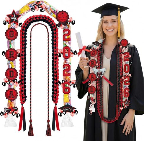 Sureio Graduation Leis 2026 Candy Lei Kit with Honor Cord, 2026 Graduation Ribbon Necklace DIY Kit for High School College Women Men Graduate Gift Party Decoration in Kuwait