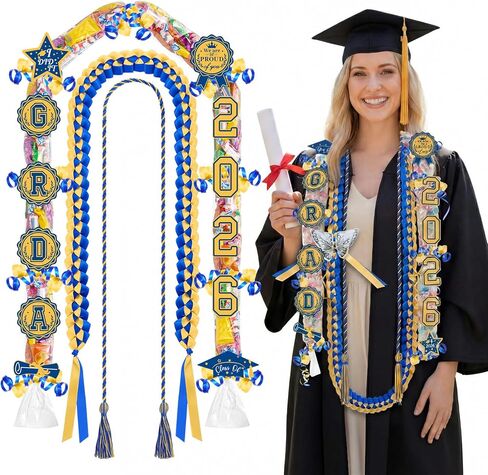 Sureio Graduation Leis 2026 Candy Lei Kit with Honor Cord, 2026 Graduation Ribbon Necklace DIY Kit for High School College Women Men Graduate Gift Party Decoration in Kuwait